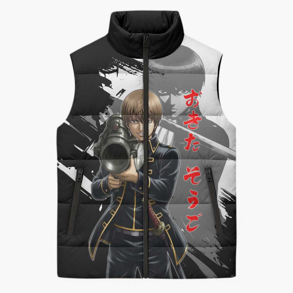 Okita Sougo Sleeveless Puffer Jacket Modern Shinsengumi Ink Splash Style