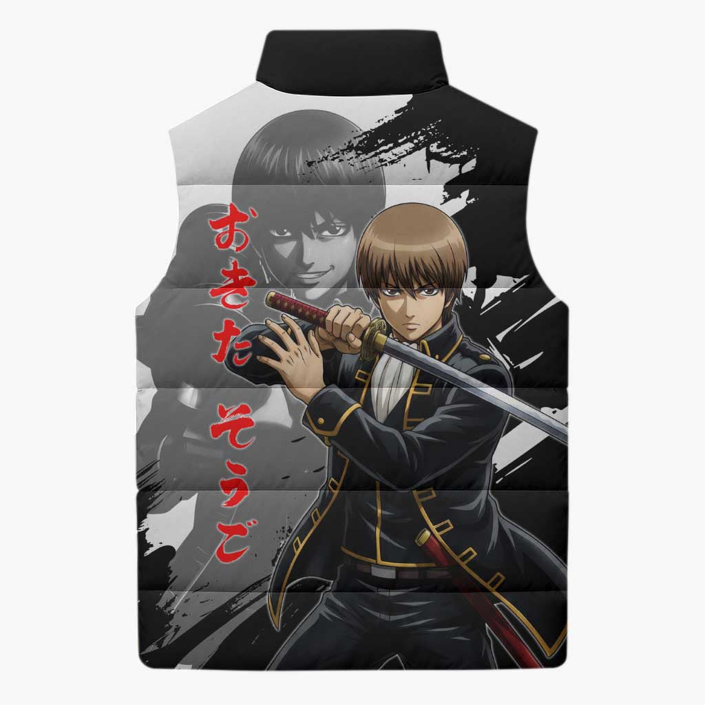 Okita Sougo Sleeveless Puffer Jacket Modern Shinsengumi Ink Splash Style