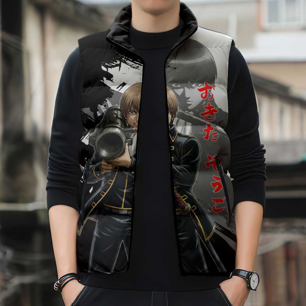 Okita Sougo Sleeveless Puffer Jacket Modern Shinsengumi Ink Splash Style