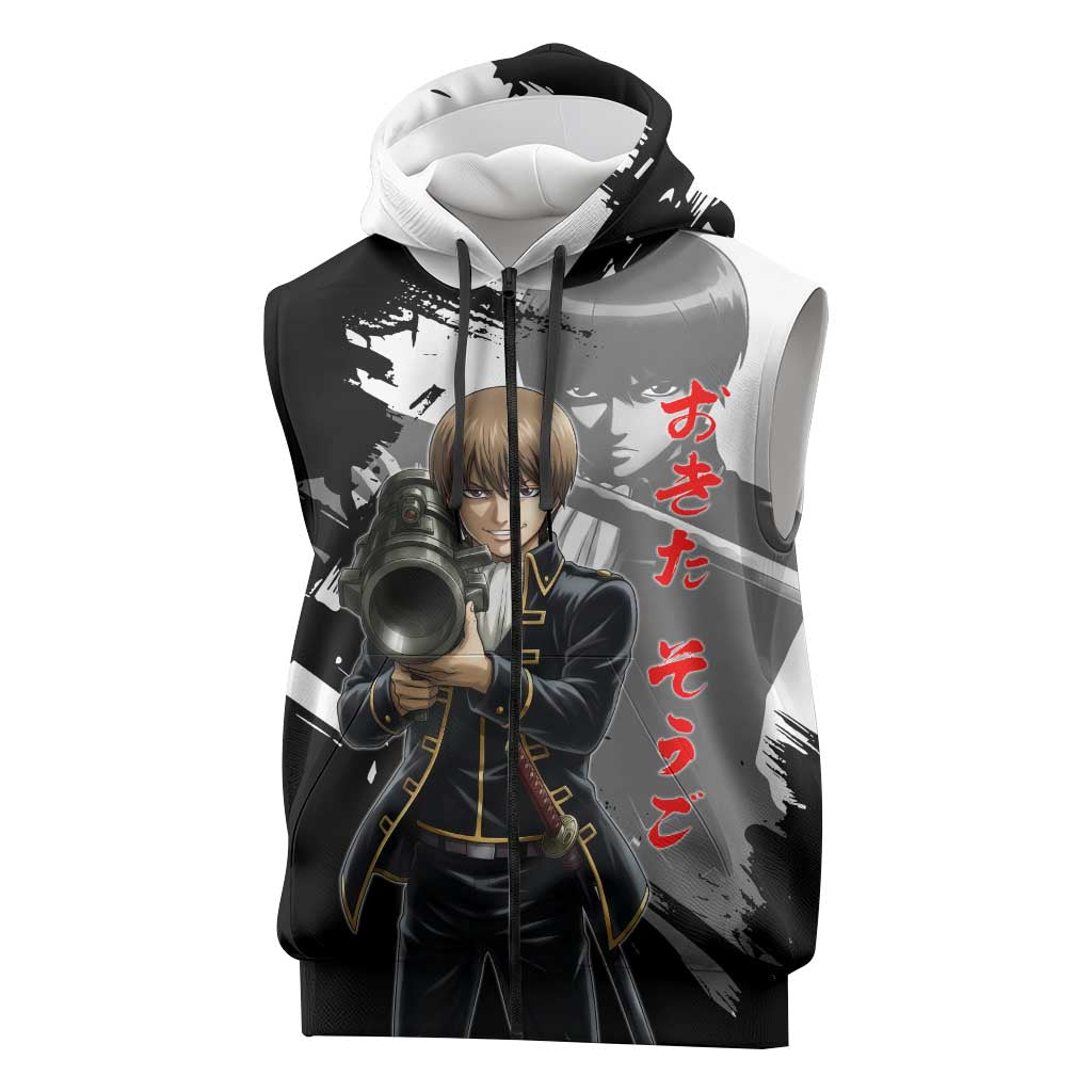 Okita Sougo Sleeveless Zip Hoodie Modern Shinsengumi Ink Splash Style