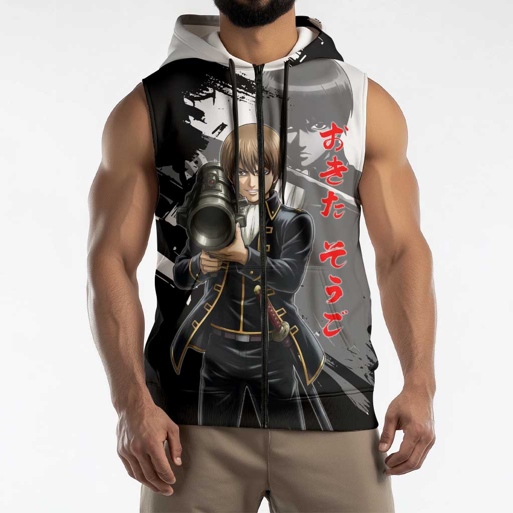 Okita Sougo Sleeveless Zip Hoodie Modern Shinsengumi Ink Splash Style