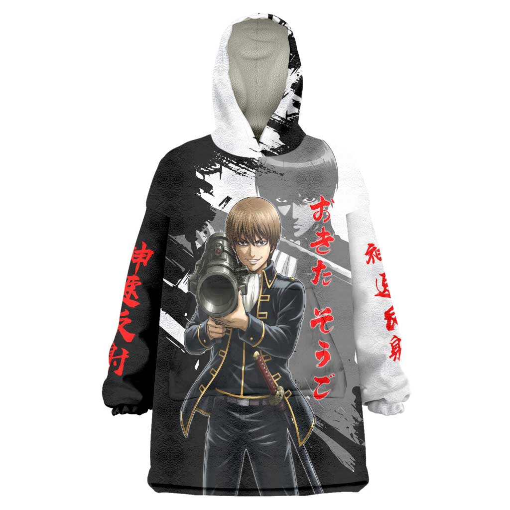 Okita Sougo Wearable Blanket Hoodie Modern Shinsengumi Ink Splash Style
