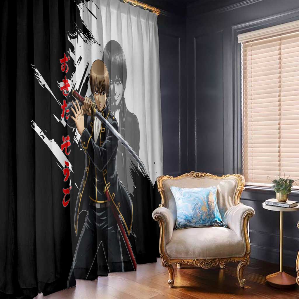 Okita Sougo Window Curtain Modern Shinsengumi Ink Splash Style