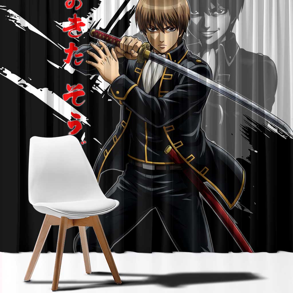 Okita Sougo Window Curtain Modern Shinsengumi Ink Splash Style