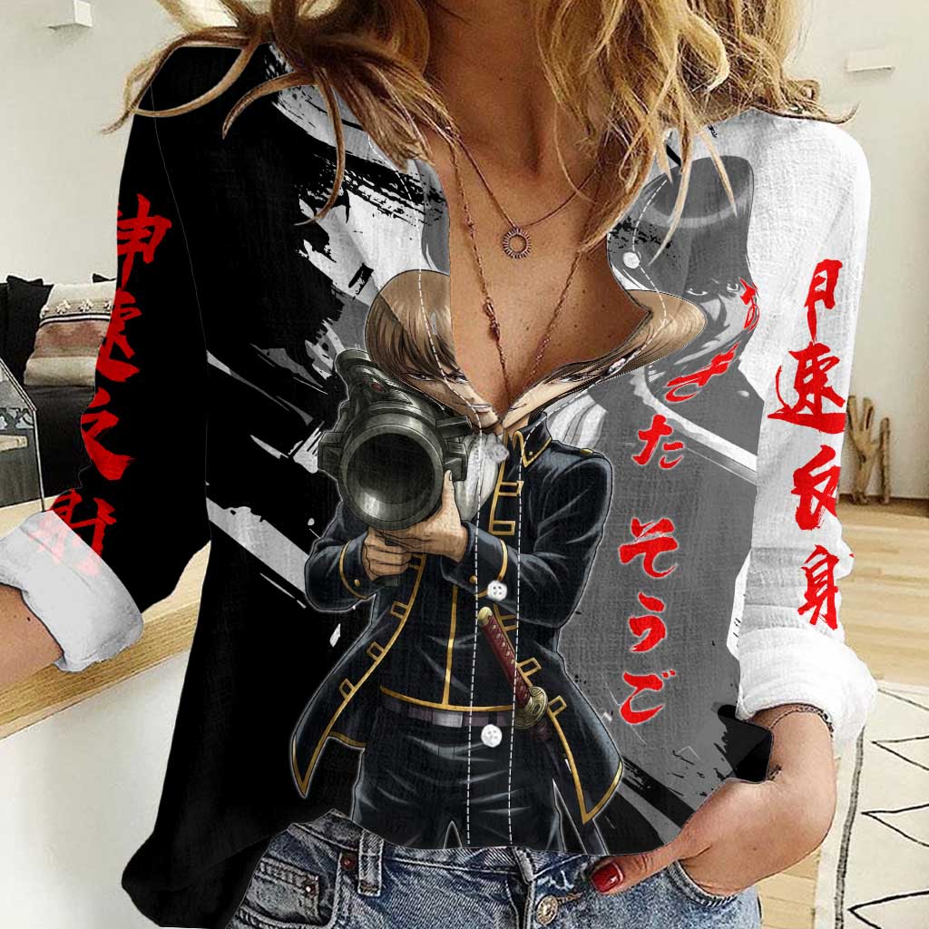 Okita Sougo Women Casual Shirt Modern Shinsengumi Ink Splash Style
