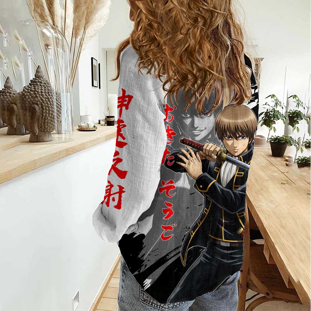 Okita Sougo Women Casual Shirt Modern Shinsengumi Ink Splash Style