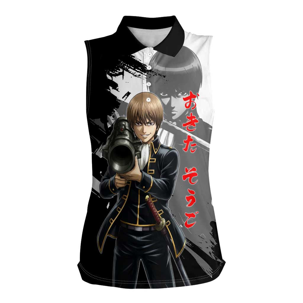 Okita Sougo Women Sleeveless Polo Shirt Modern Shinsengumi Ink Splash Style