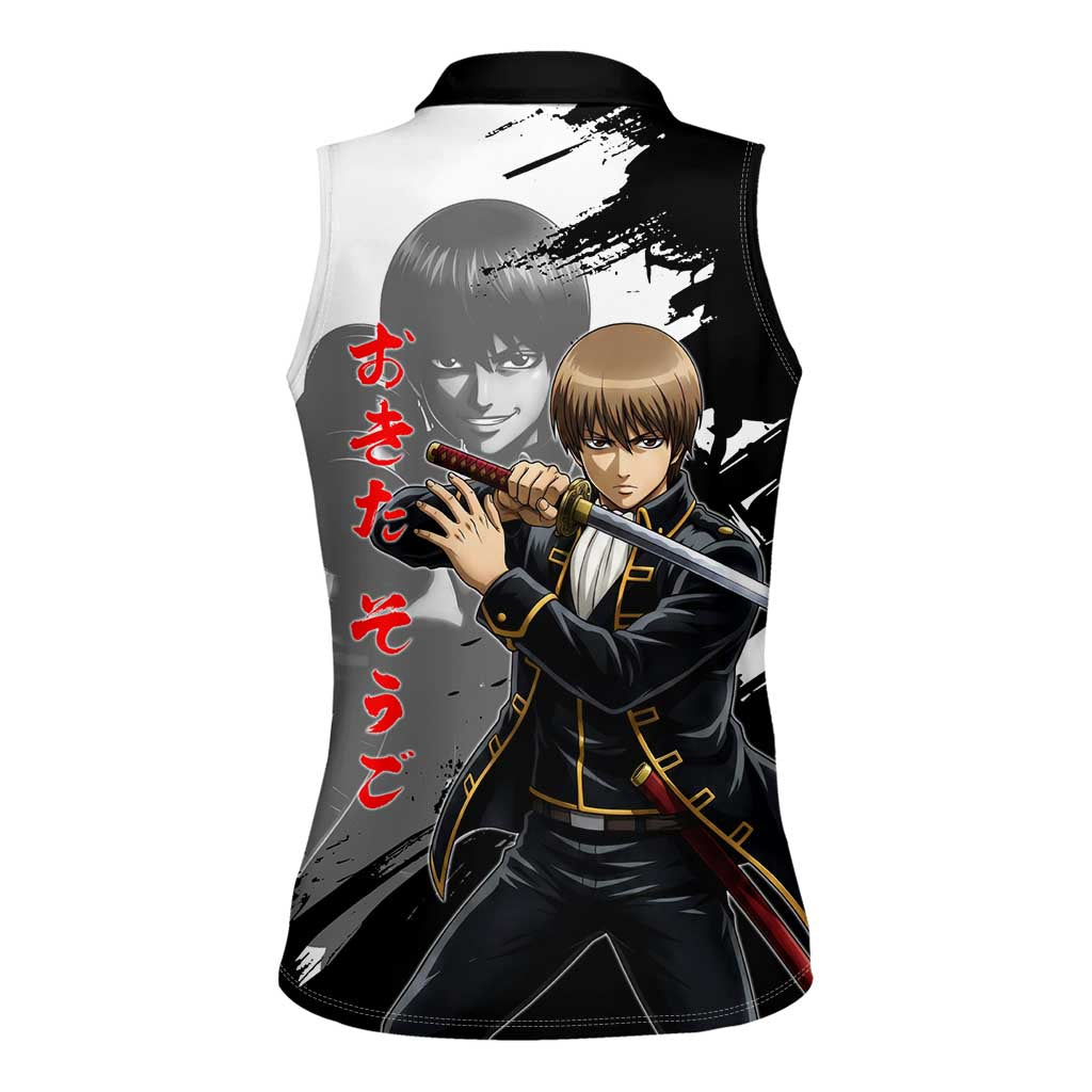 Okita Sougo Women Sleeveless Polo Shirt Modern Shinsengumi Ink Splash Style