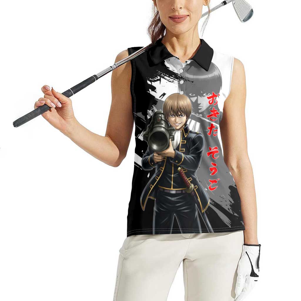 Okita Sougo Women Sleeveless Polo Shirt Modern Shinsengumi Ink Splash Style
