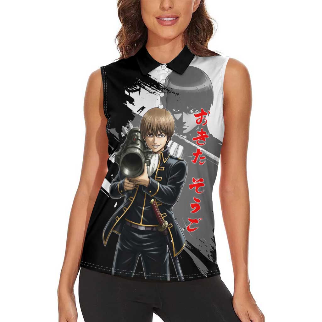 Okita Sougo Women Sleeveless Polo Shirt Modern Shinsengumi Ink Splash Style
