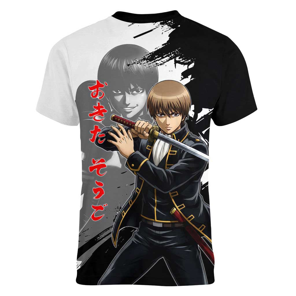 Okita Sougo Women V-Neck T-Shirt Modern Shinsengumi Ink Splash Style