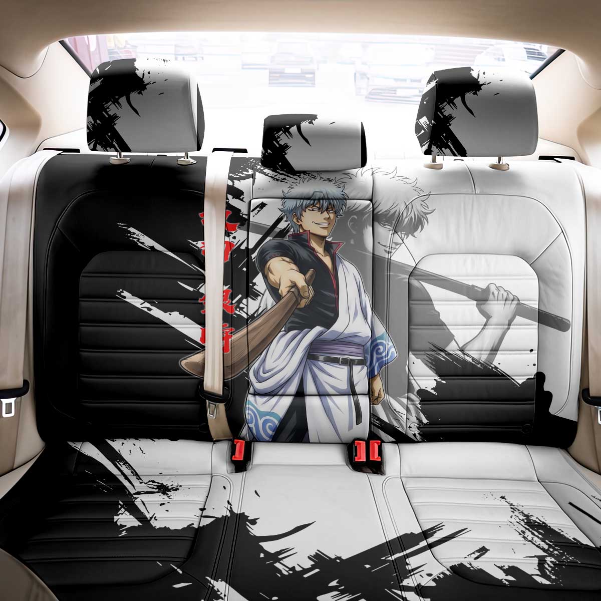 Gintoki Sakata Back Car Seat Cover Classic Samurai Brushstroke Style