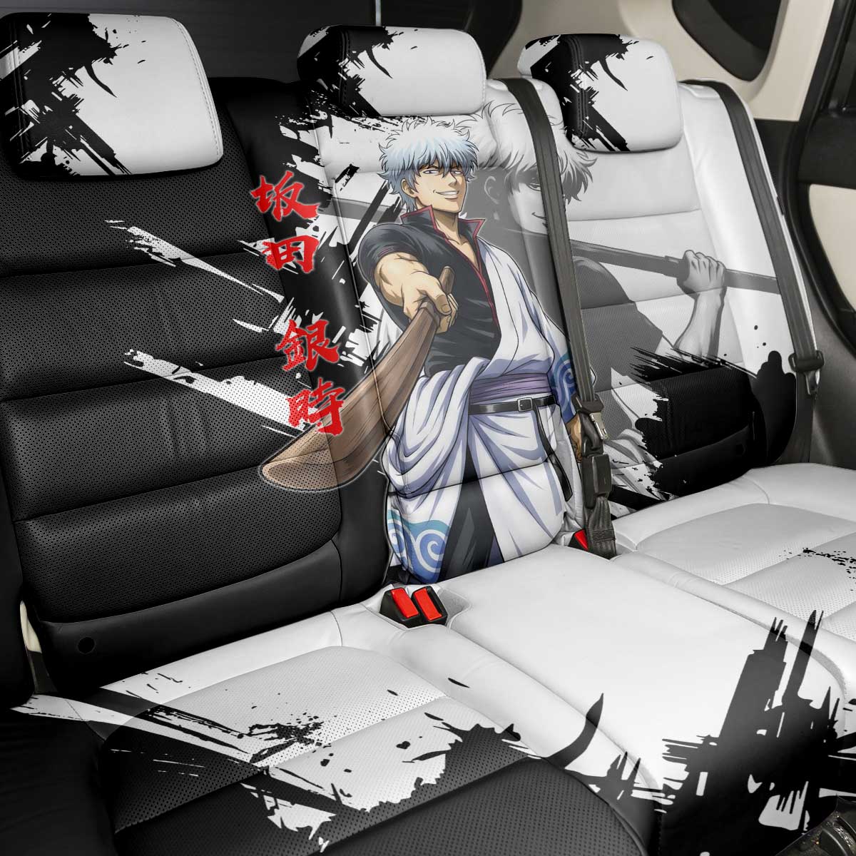 Gintoki Sakata Back Car Seat Cover Classic Samurai Brushstroke Style