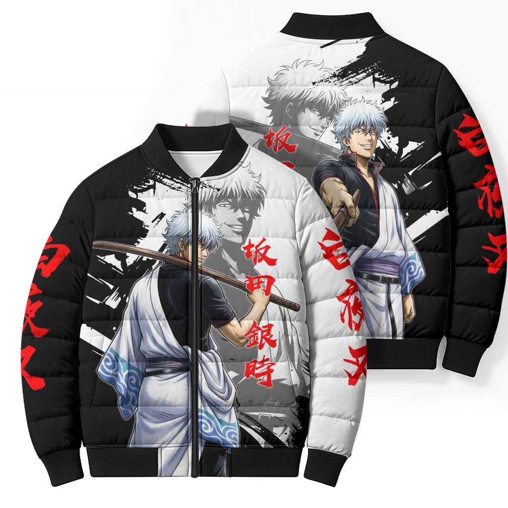 Gintoki Sakata Bomber Puffer Jacket Classic Samurai Brushstroke Style