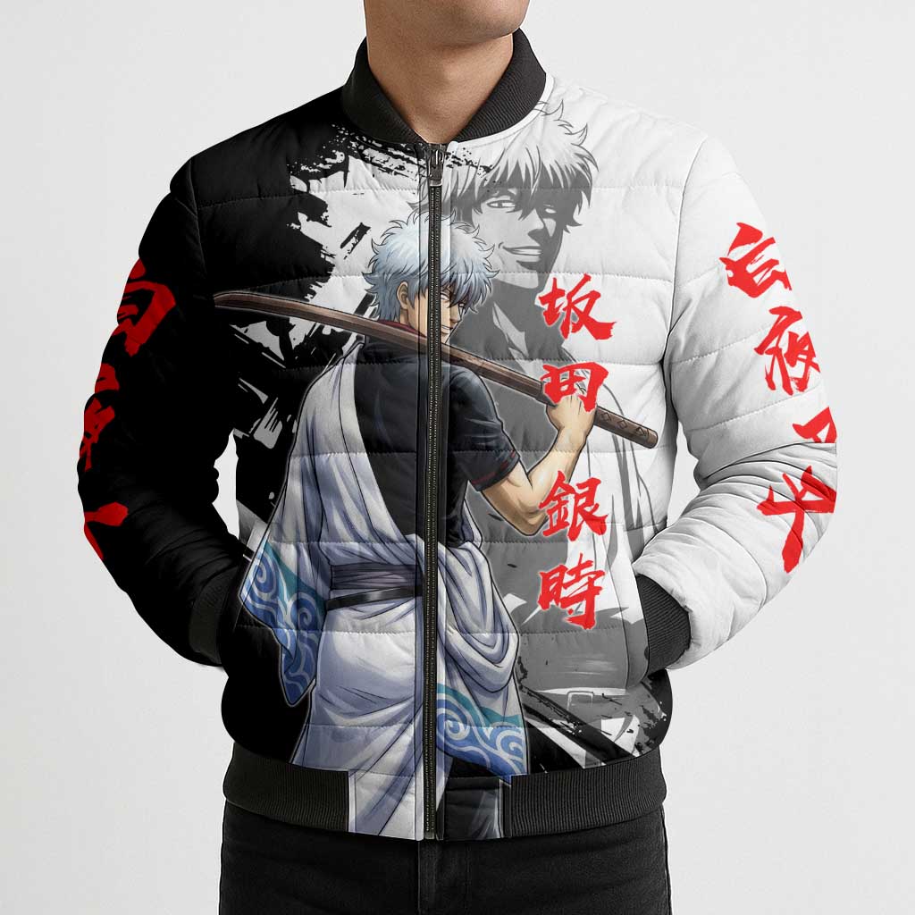 Gintoki Sakata Bomber Puffer Jacket Classic Samurai Brushstroke Style