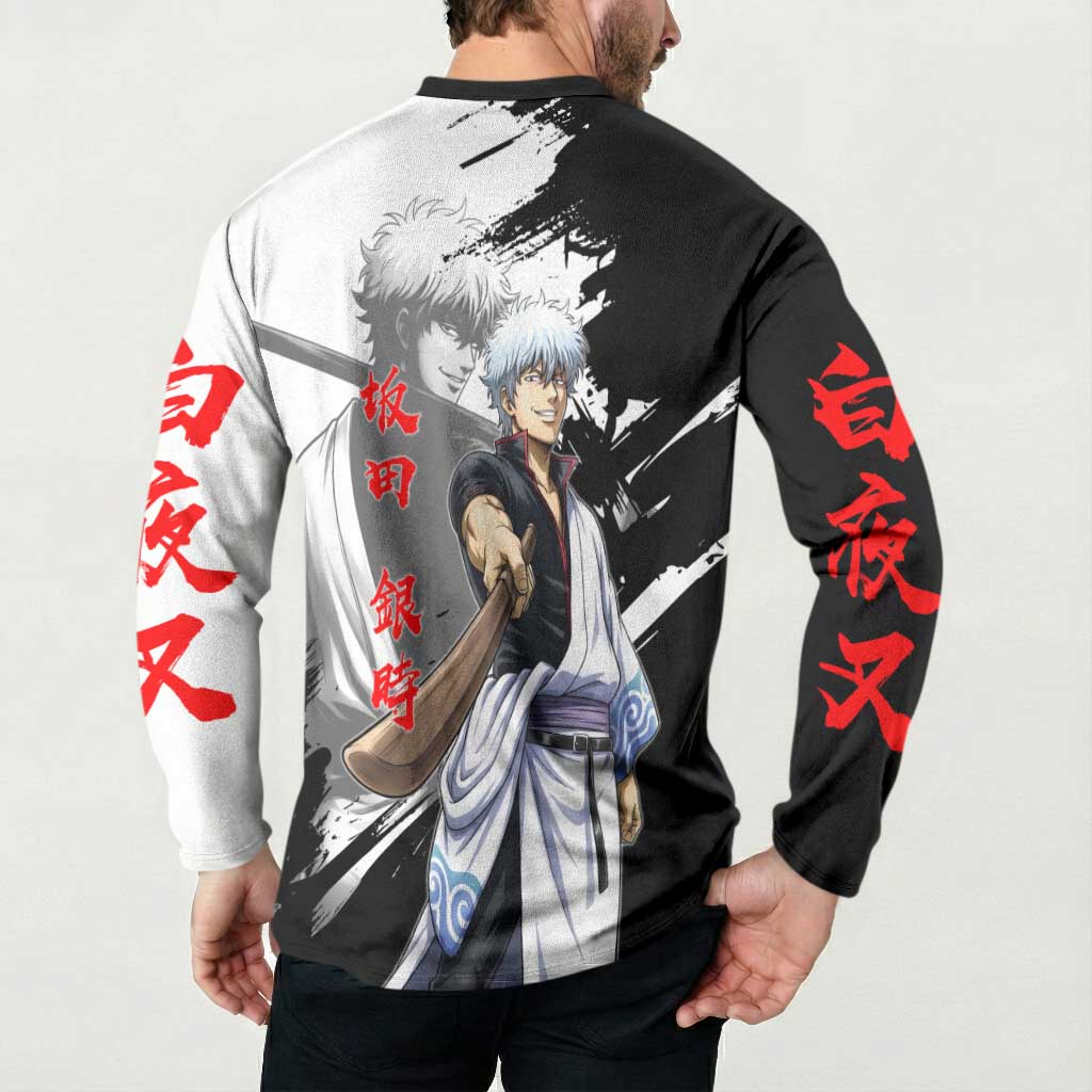 Gintoki Sakata Button Sweatshirt Classic Samurai Brushstroke Style