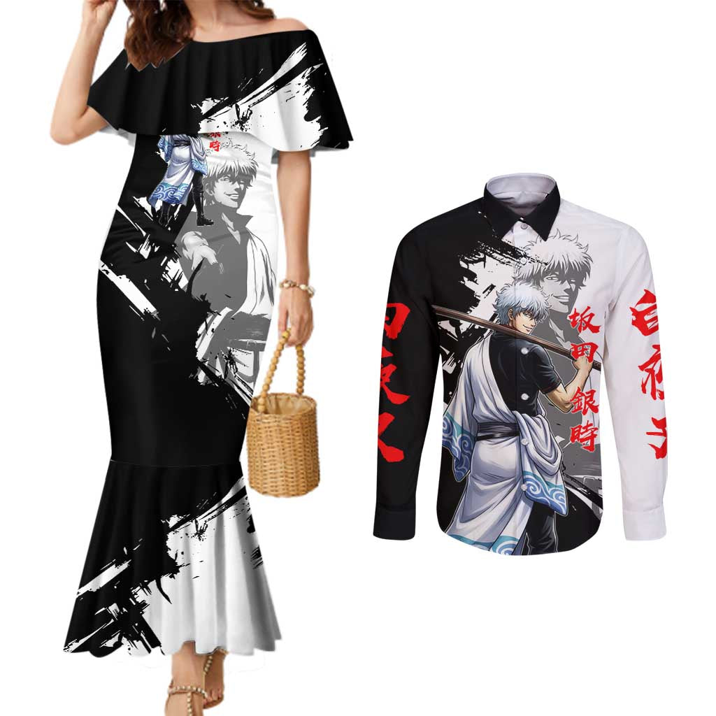 Gintoki Sakata Couples Matching Mermaid Dress and Long Sleeve Button Shirt Classic Samurai Brushstroke Style