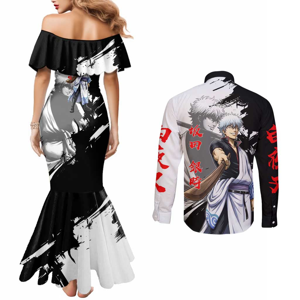 Gintoki Sakata Couples Matching Mermaid Dress and Long Sleeve Button Shirt Classic Samurai Brushstroke Style