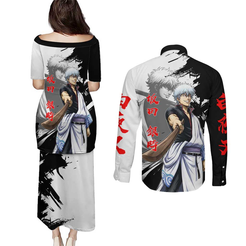 Gintoki Sakata Couples Matching Puletasi and Long Sleeve Button Shirt Classic Samurai Brushstroke Style