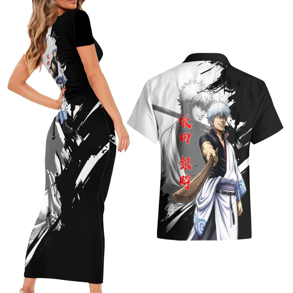 Gintoki Sakata Couples Matching Short Sleeve Bodycon Dress and Hawaiian Shirt Classic Samurai Brushstroke Style