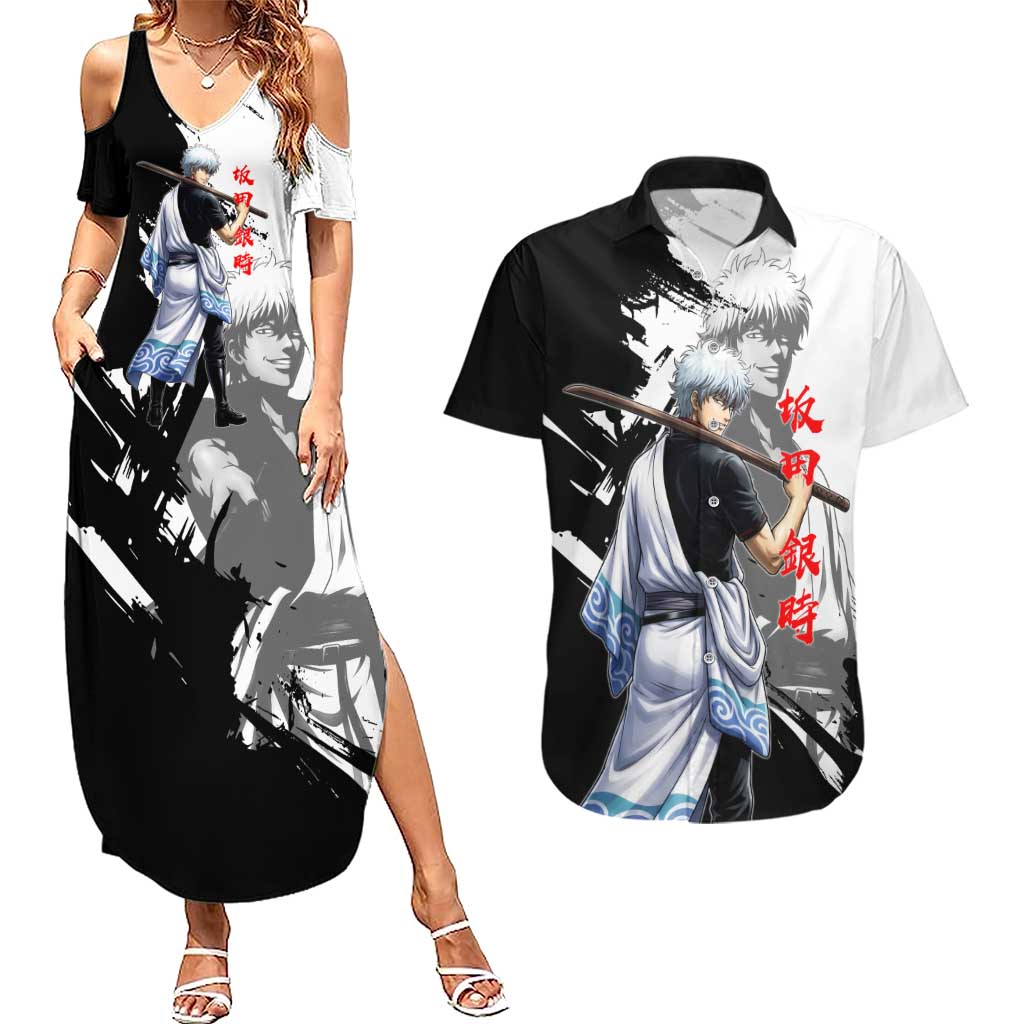 Gintoki Sakata Couples Matching Summer Maxi Dress and Hawaiian Shirt Classic Samurai Brushstroke Style