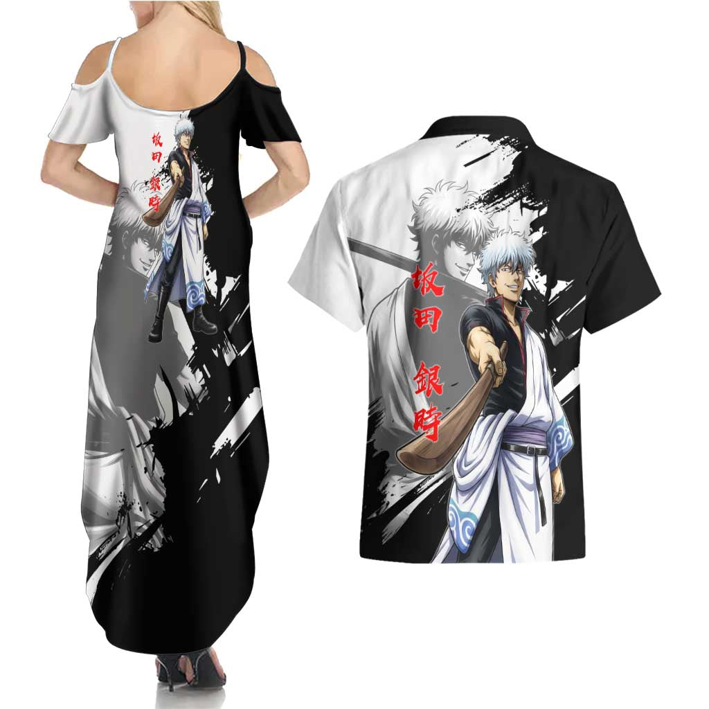 Gintoki Sakata Couples Matching Summer Maxi Dress and Hawaiian Shirt Classic Samurai Brushstroke Style
