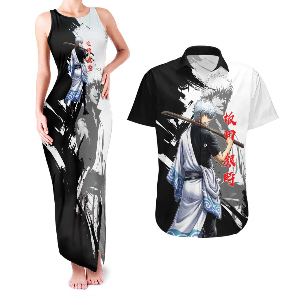 Gintoki Sakata Couples Matching Tank Maxi Dress and Hawaiian Shirt Classic Samurai Brushstroke Style