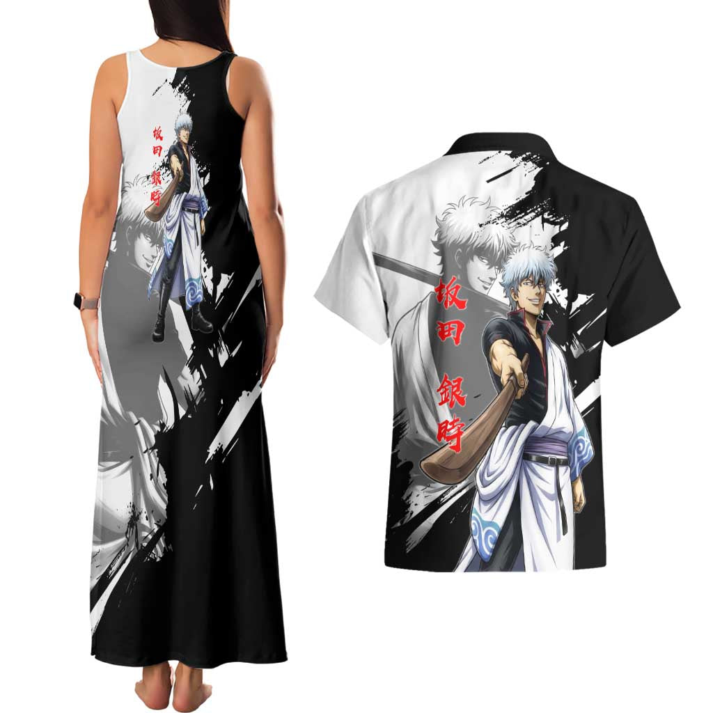Gintoki Sakata Couples Matching Tank Maxi Dress and Hawaiian Shirt Classic Samurai Brushstroke Style