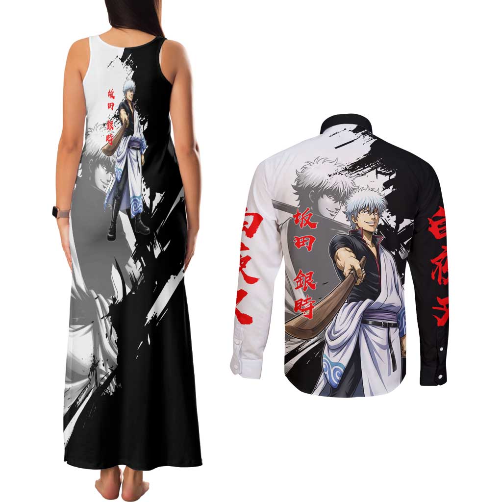 Gintoki Sakata Couples Matching Tank Maxi Dress and Long Sleeve Button Shirt Classic Samurai Brushstroke Style