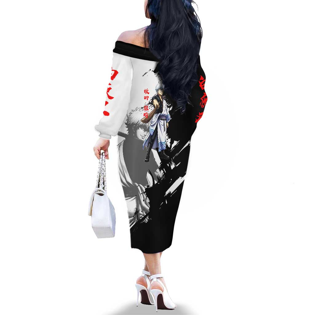 Gintoki Sakata Family Matching Off The Shoulder Long Sleeve Dress and Hawaiian Shirt Classic Samurai Brushstroke Style