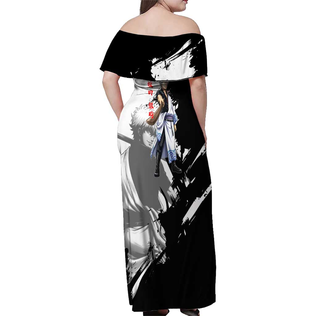 Gintoki Sakata Family Matching Off Shoulder Maxi Dress and Hawaiian Shirt Classic Samurai Brushstroke Style