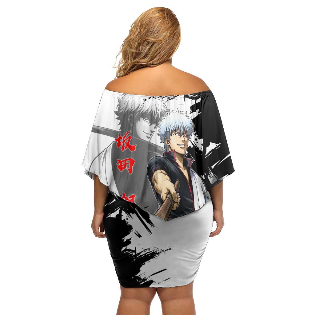 Gintoki Sakata Family Matching Off Shoulder Short Dress and Hawaiian Shirt Classic Samurai Brushstroke Style