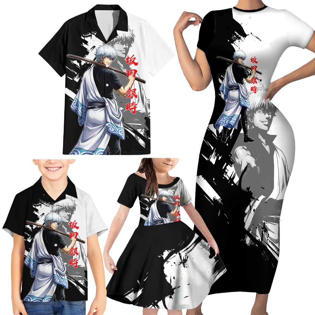 Gintoki Sakata Family Matching Short Sleeve Bodycon Dress and Hawaiian Shirt Classic Samurai Brushstroke Style