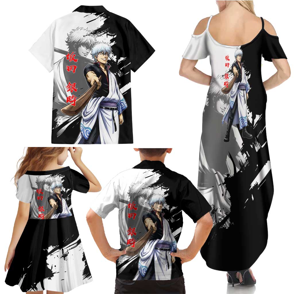 Gintoki Sakata Family Matching Summer Maxi Dress and Hawaiian Shirt Classic Samurai Brushstroke Style