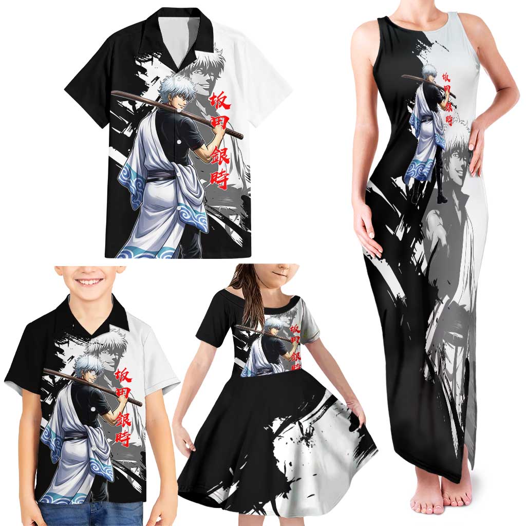 Gintoki Sakata Family Matching Tank Maxi Dress and Hawaiian Shirt Classic Samurai Brushstroke Style