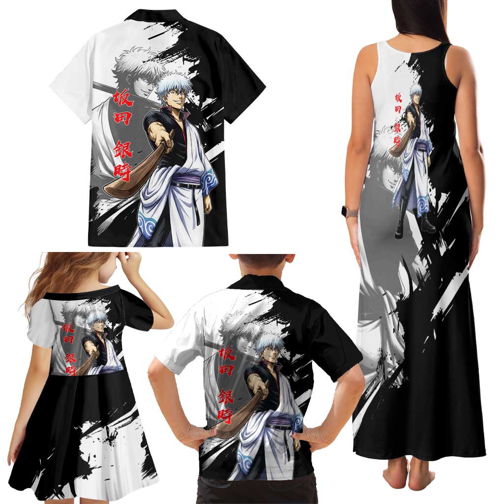 Gintoki Sakata Family Matching Tank Maxi Dress and Hawaiian Shirt Classic Samurai Brushstroke Style
