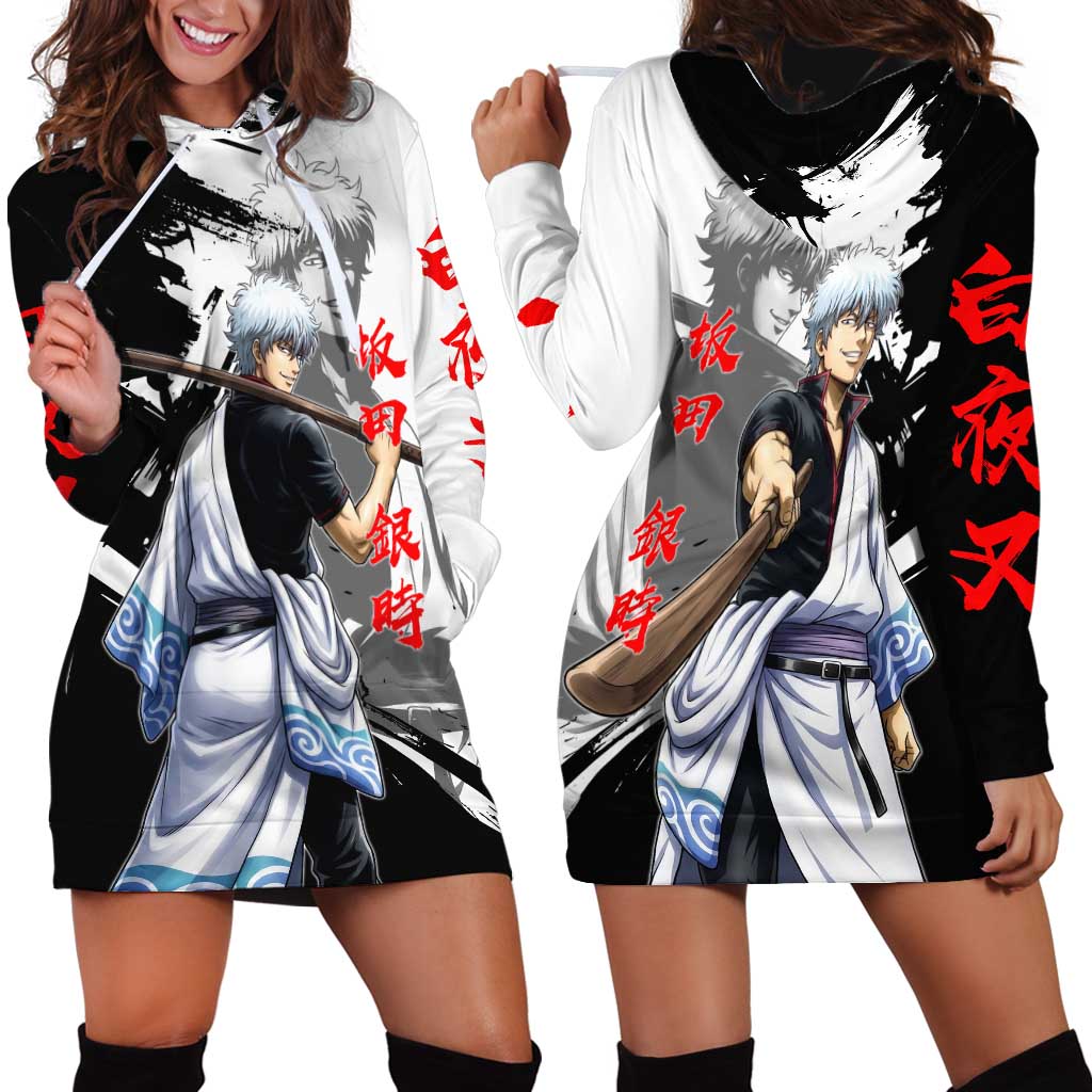 Gintoki Sakata Hoodie Dress Classic Samurai Brushstroke Style