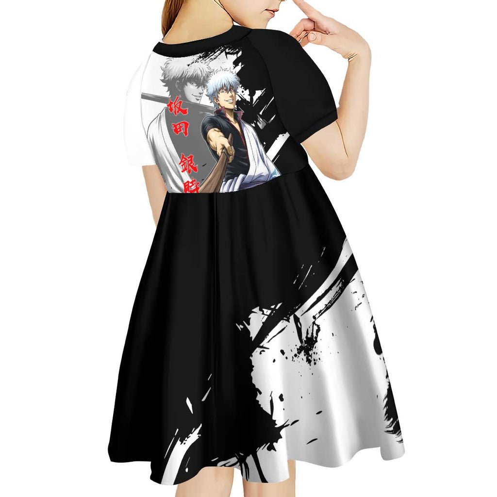 Gintoki Sakata Kid Short Sleeve Dress Classic Samurai Brushstroke Style