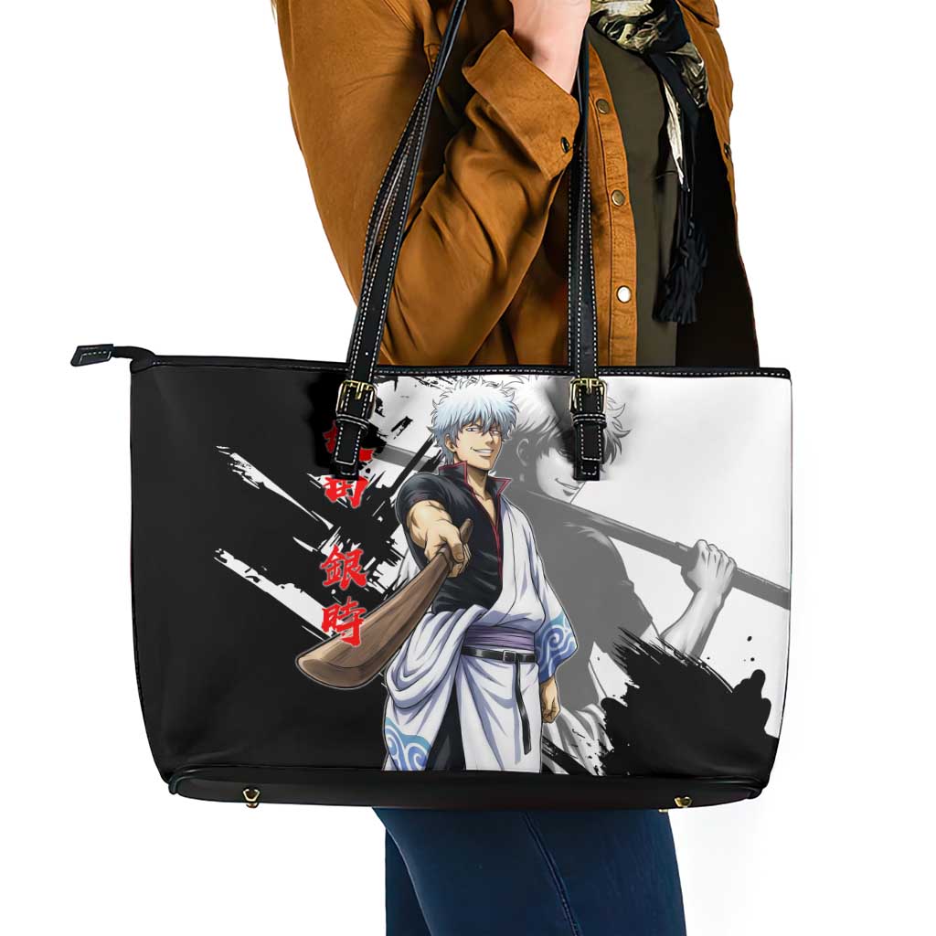 Gintoki Sakata Leather Tote Bag Classic Samurai Brushstroke Style