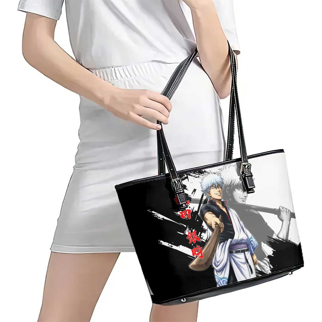 Gintoki Sakata Leather Tote Bag Classic Samurai Brushstroke Style