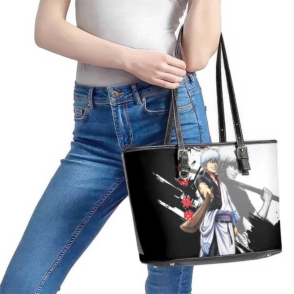 Gintoki Sakata Leather Tote Bag Classic Samurai Brushstroke Style
