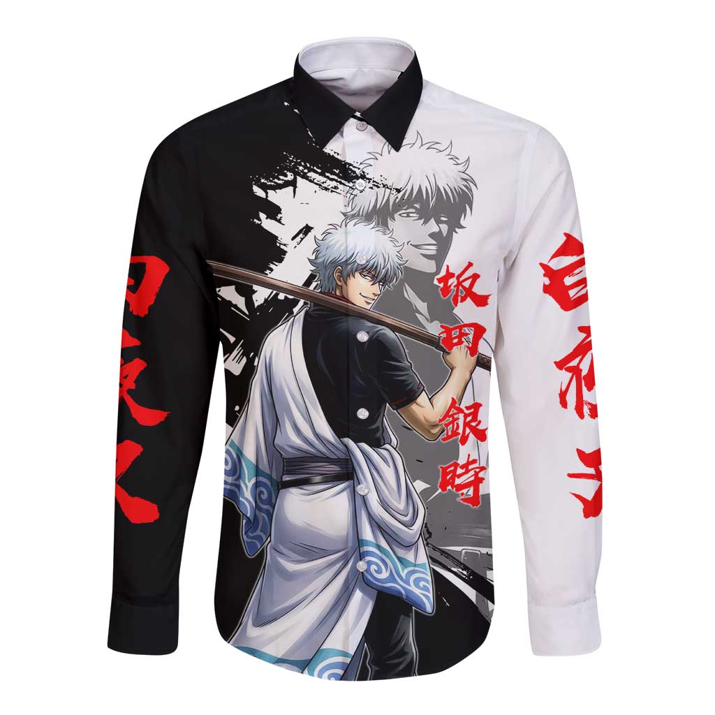 Gintoki Sakata Long Sleeve Button Shirt Classic Samurai Brushstroke Style