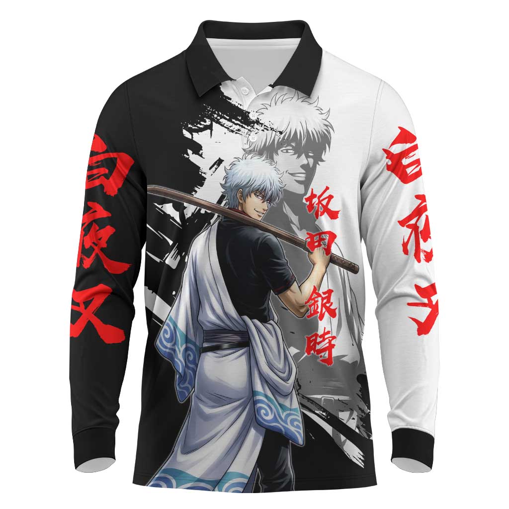 Gintoki Sakata Long Sleeve Polo Shirt Classic Samurai Brushstroke Style