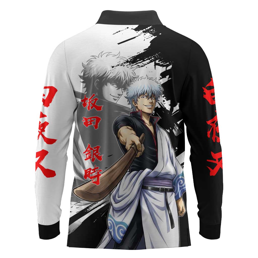 Gintoki Sakata Long Sleeve Polo Shirt Classic Samurai Brushstroke Style