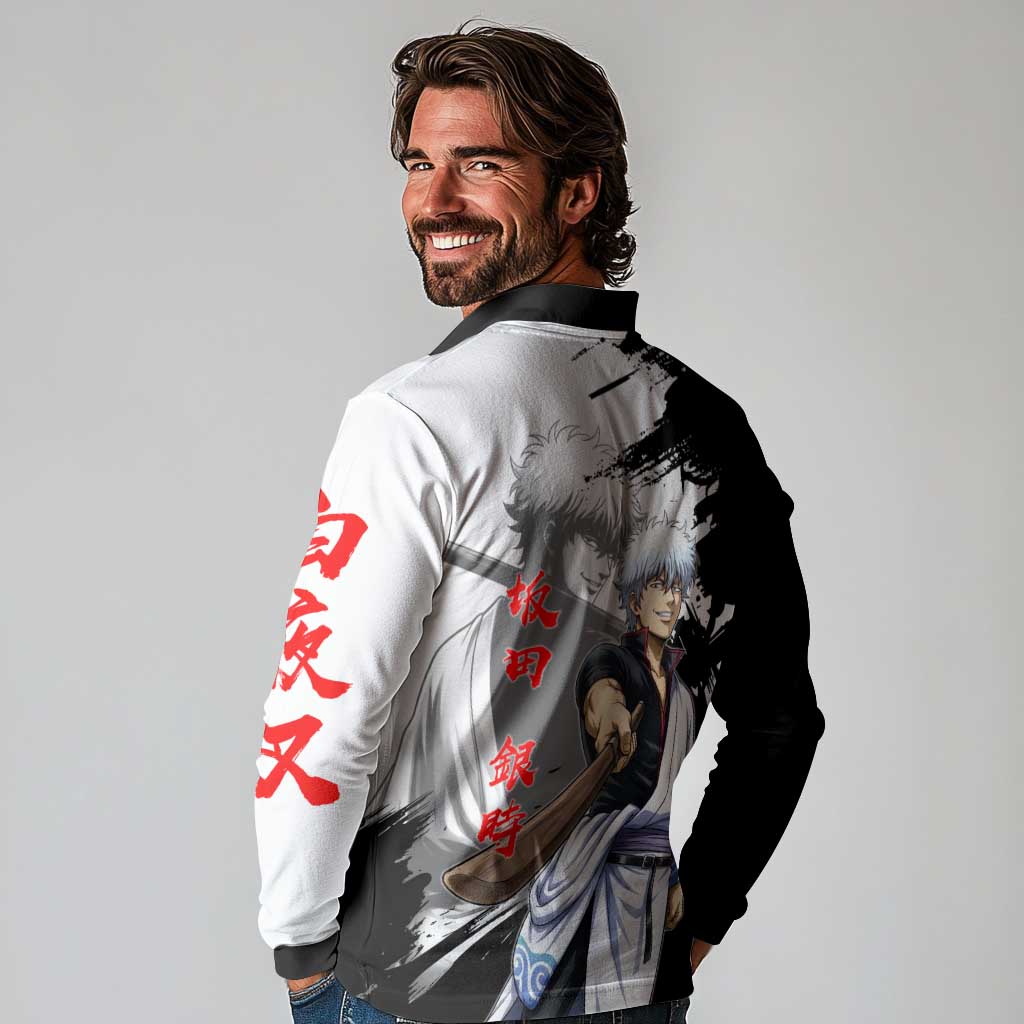 Gintoki Sakata Long Sleeve Polo Shirt Classic Samurai Brushstroke Style