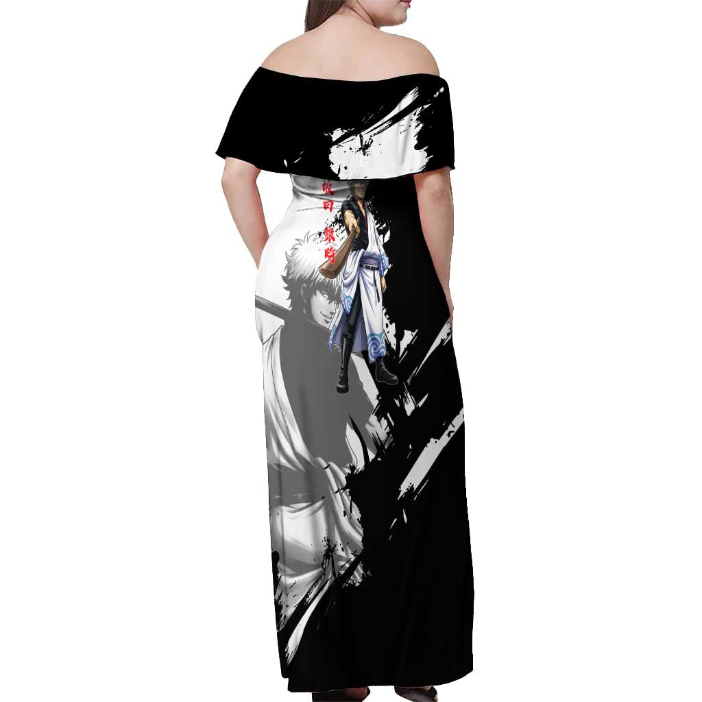 Gintoki Sakata Off Shoulder Maxi Dress Classic Samurai Brushstroke Style