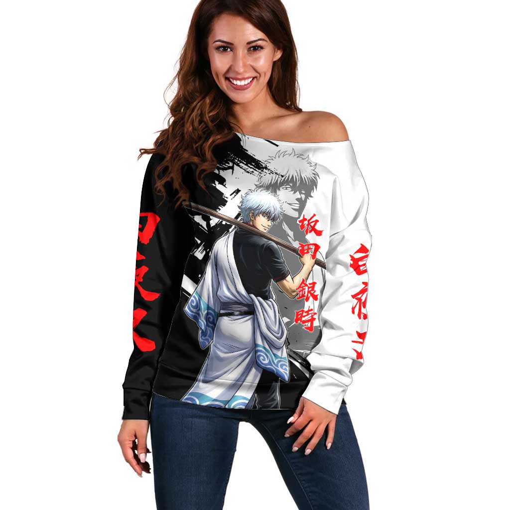 Gintoki Sakata Off Shoulder Sweater Classic Samurai Brushstroke Style