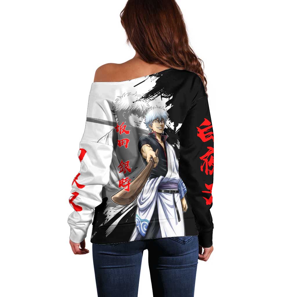 Gintoki Sakata Off Shoulder Sweater Classic Samurai Brushstroke Style
