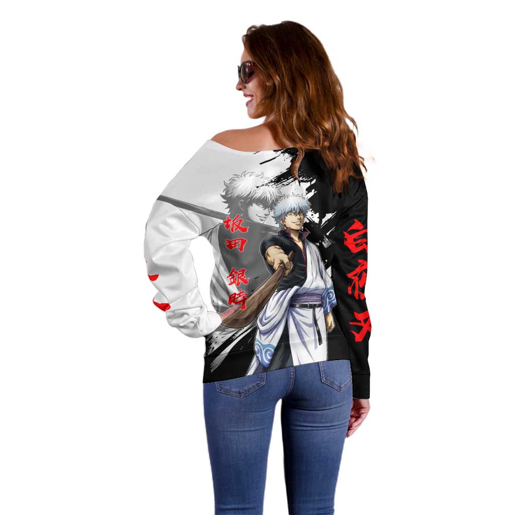 Gintoki Sakata Off Shoulder Sweater Classic Samurai Brushstroke Style