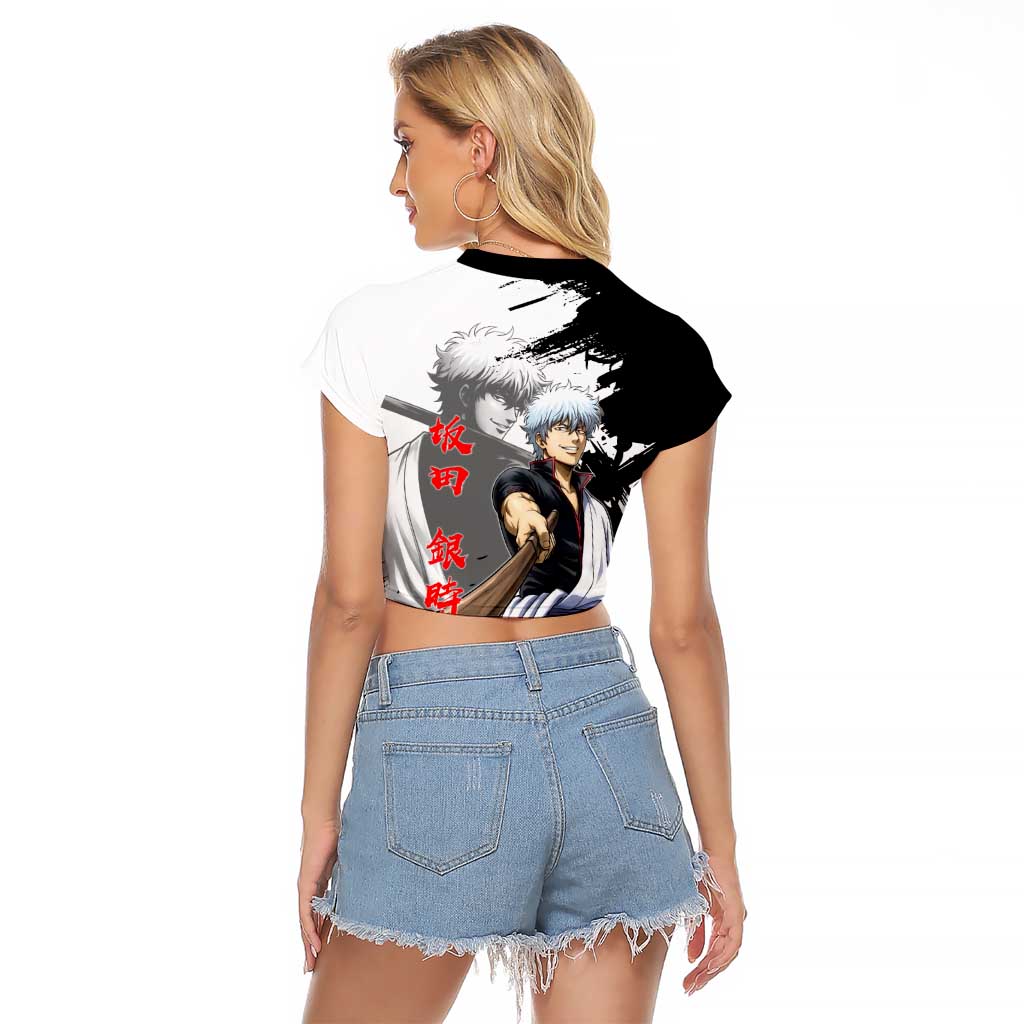 Gintoki Sakata Raglan Cropped T Shirt Classic Samurai Brushstroke Style